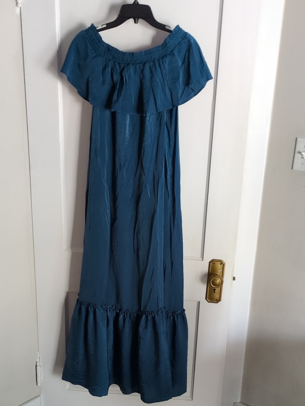 LOFT Teal Off-Shoulder Maxi Dress with Ruffle Trim